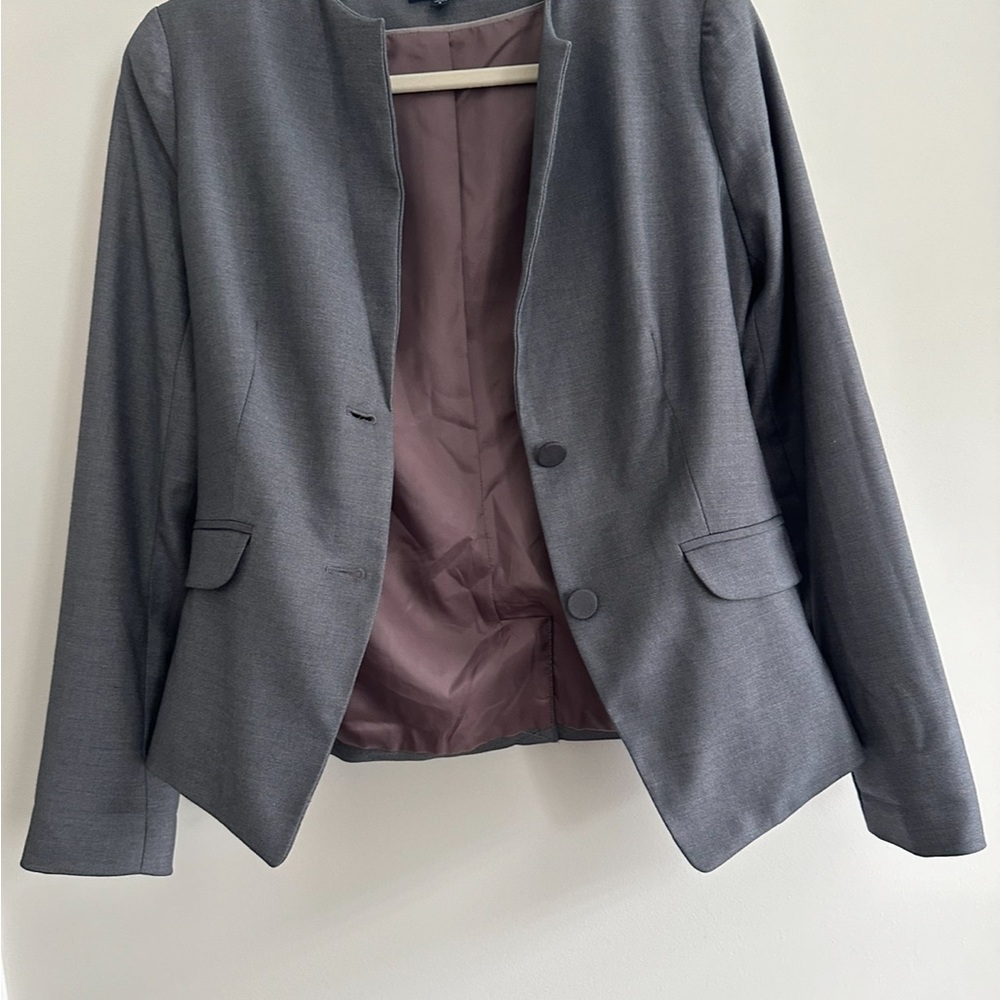 Women's Grey Collarless Blazer Jacket